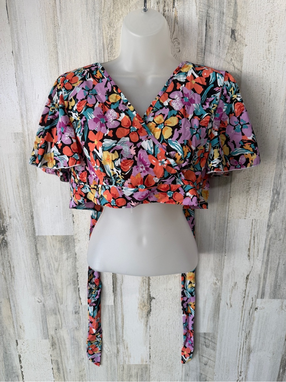 SHEIN Floral Tie Front Crop Top XS Boho